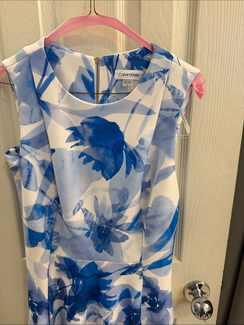 Calvin Klein Blue Floral Midi Dress on White - Picture 3 of 12